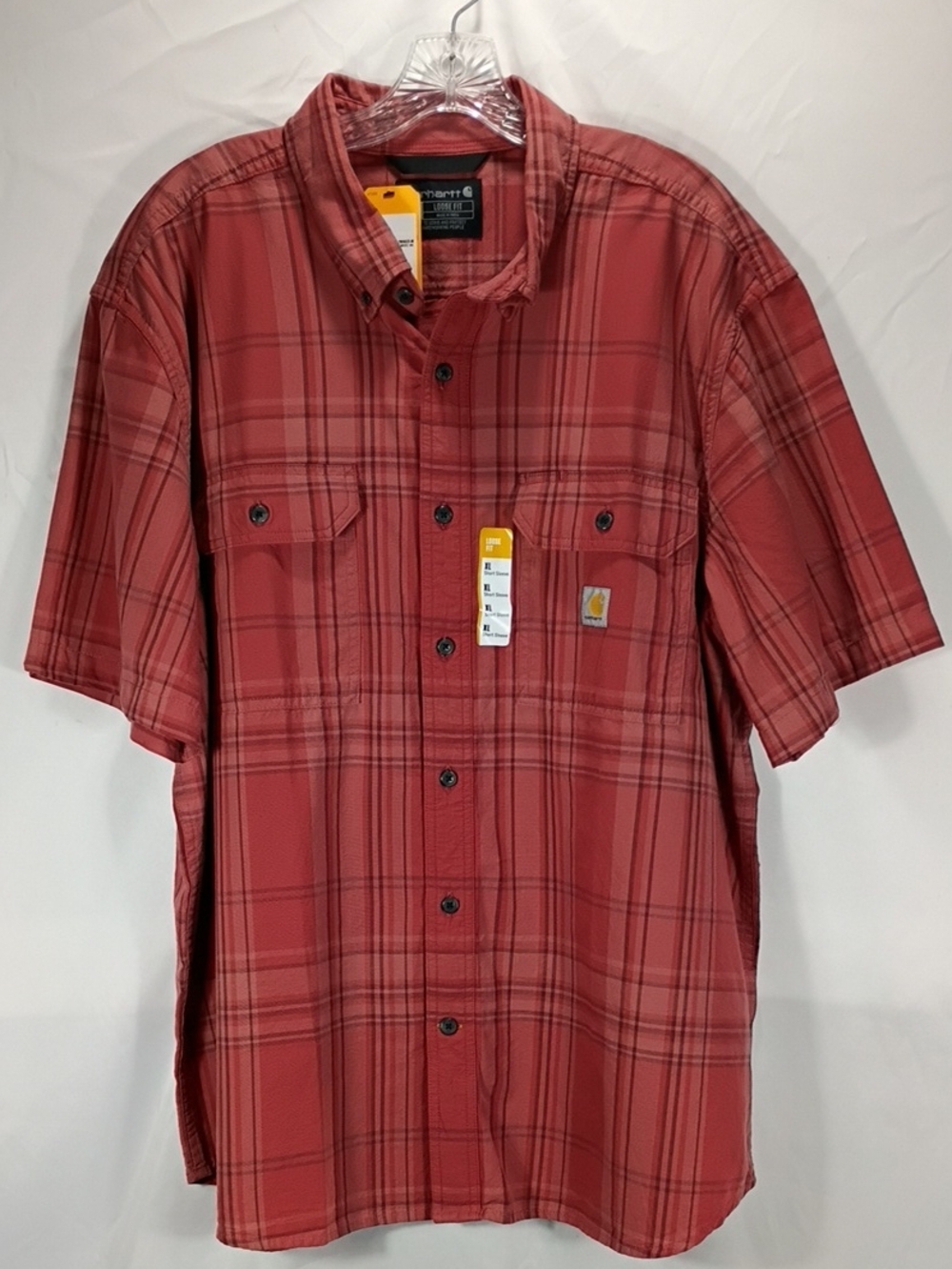 NWT Carhartt Men’s Red Loose Fit Plaid Short-Sleeve Midweight Size XL